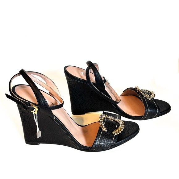 Pollini Black Leather Wedge with Gold Laurel Wreath - Picture 4 of 15